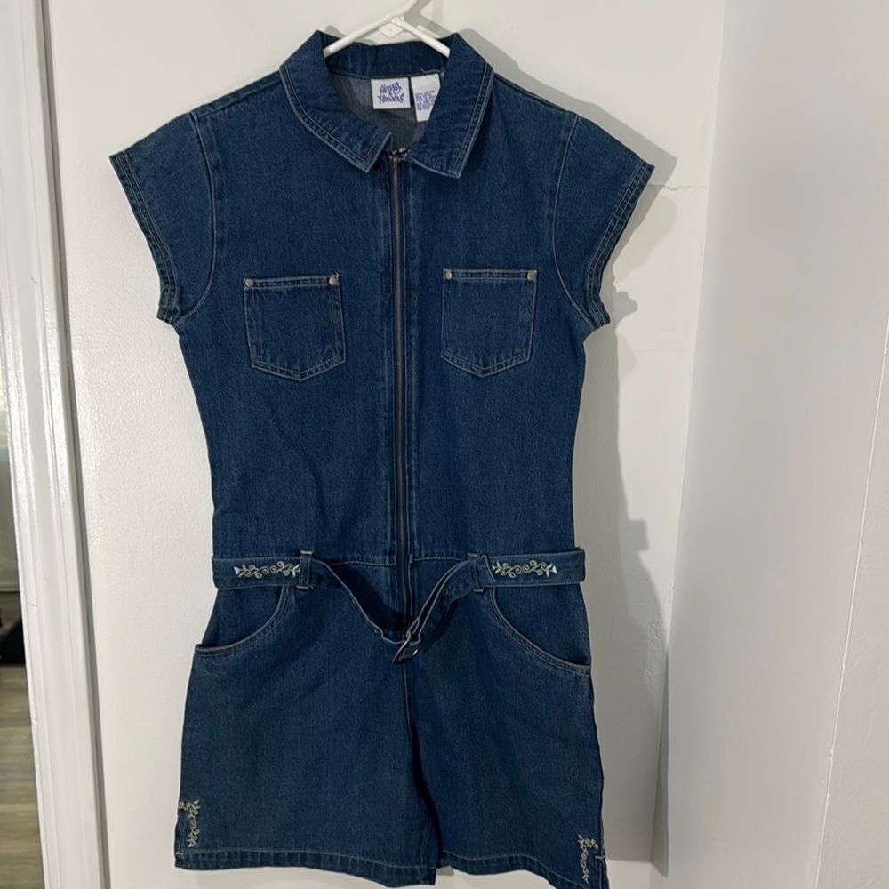 Blue Denim un Jumpsuit with Distressed Details Size 14-16